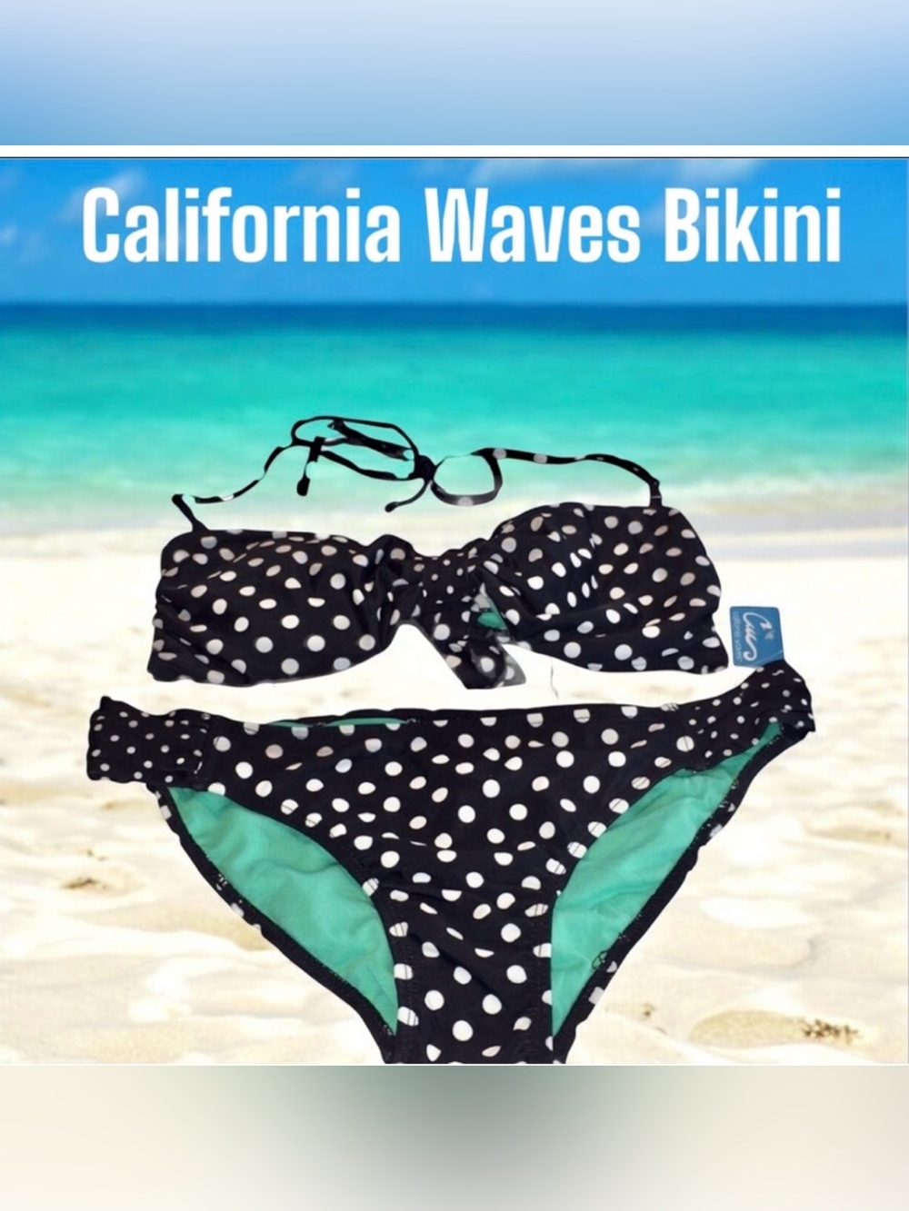 California Waves 🌊 Black and White Polkadot Hipster Bikini 👙 Size XL Junior NWT